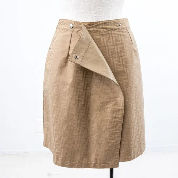 Fendi 6 Reversible Leather FF Logo Print Skirt Tan Vintage NWOT - Picture 13 of 16